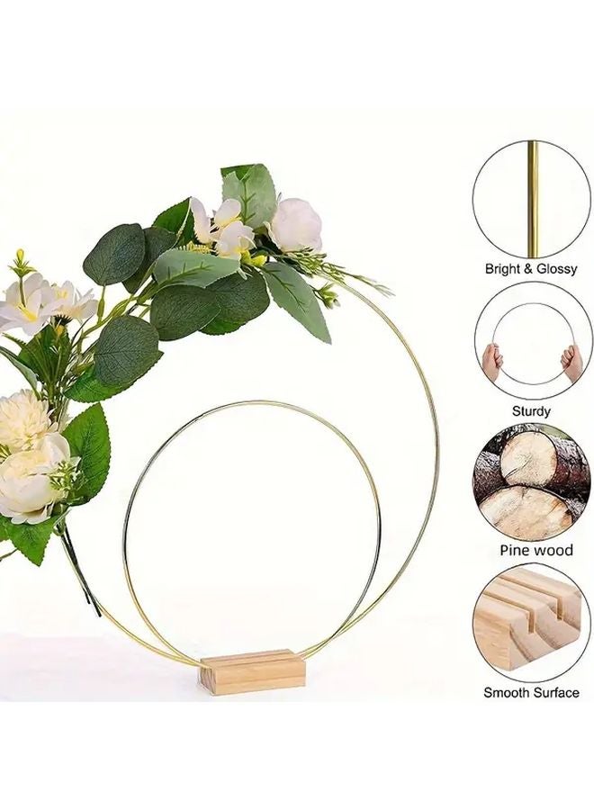 11 81 Inch Golden Metal Flower Wreath With Pink Roses Green Foliage Wooden Base Wedding Home Decor - Image 4
